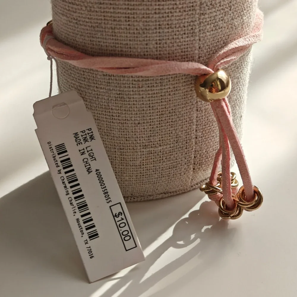 Charming Be Strong Bracelet Inspirational Bar Pink Suede Gold Tone Adjustable